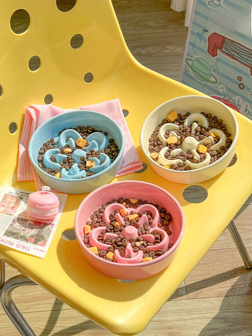 Ceramic Slow Feeder Pet Bowl with Elevated Stand