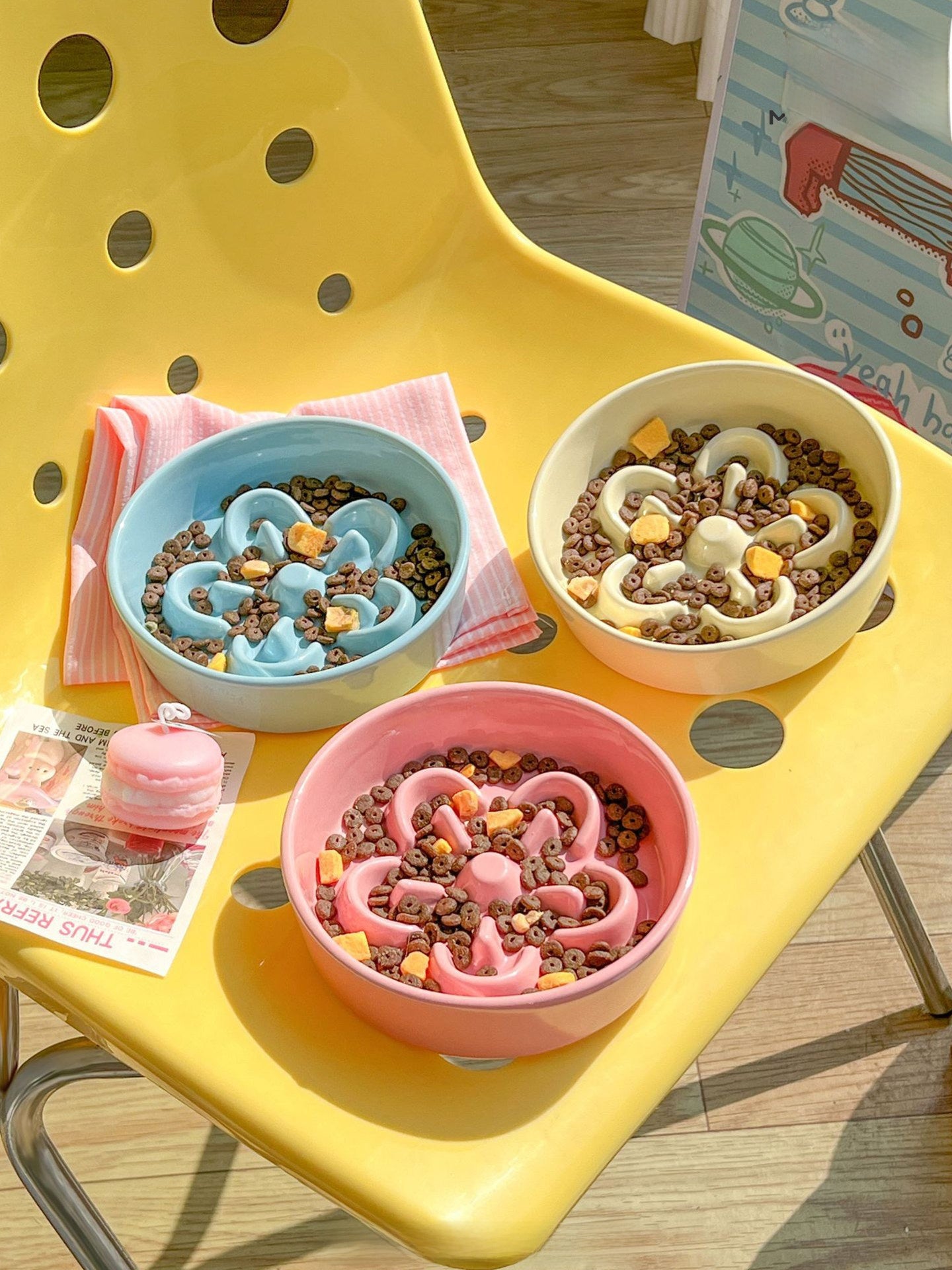 Ceramic Slow Feeder Pet Bowl with Elevated Stand