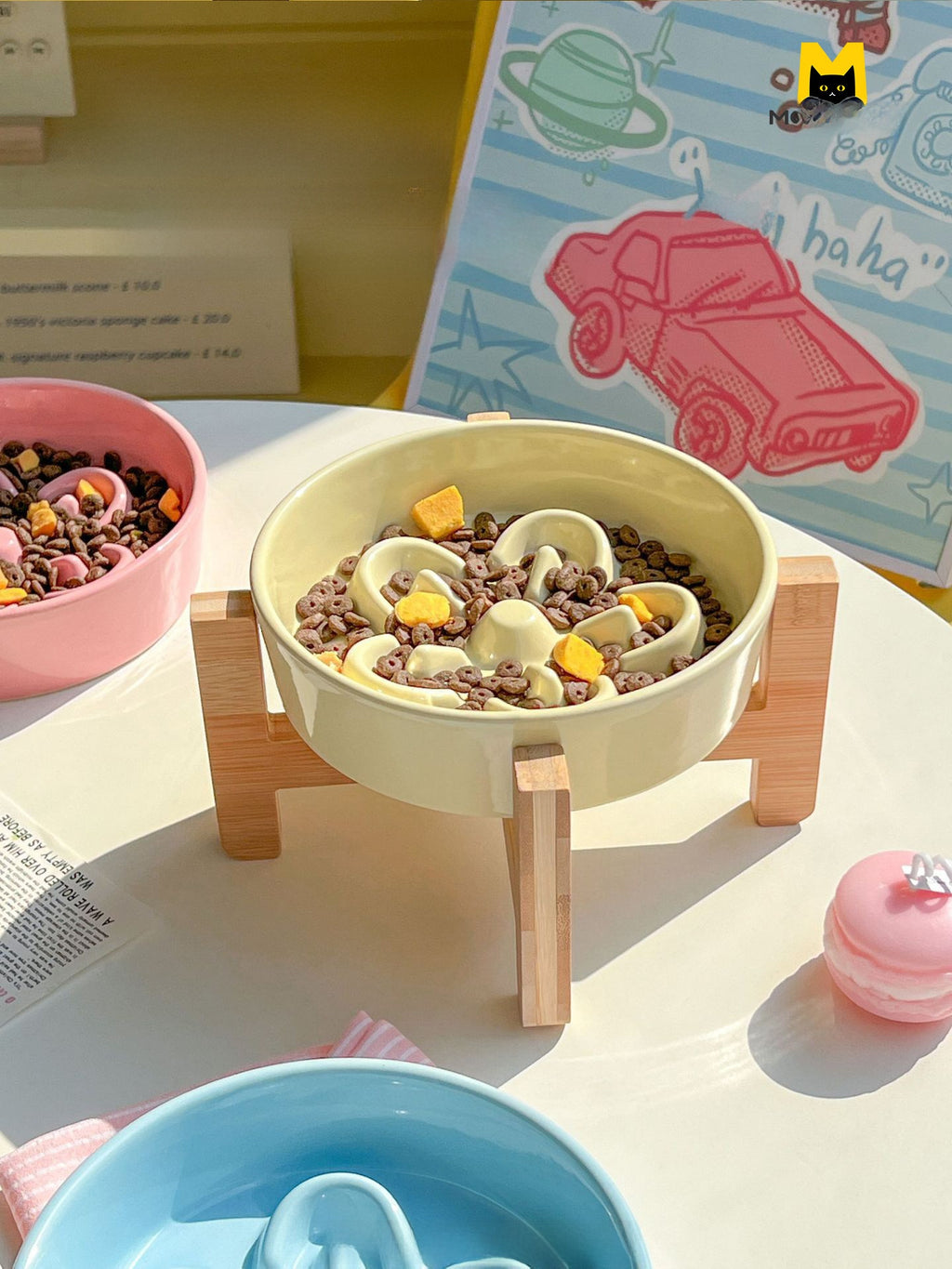 Ceramic Slow Feeder Pet Bowl with Elevated Stand