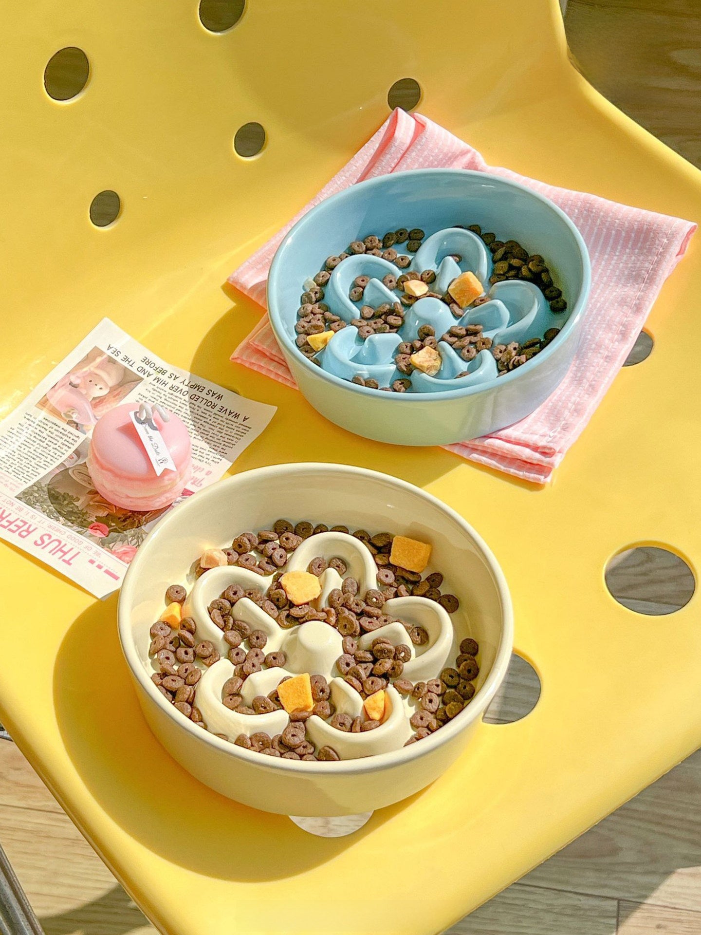 Ceramic Slow Feeder Pet Bowl with Elevated Stand