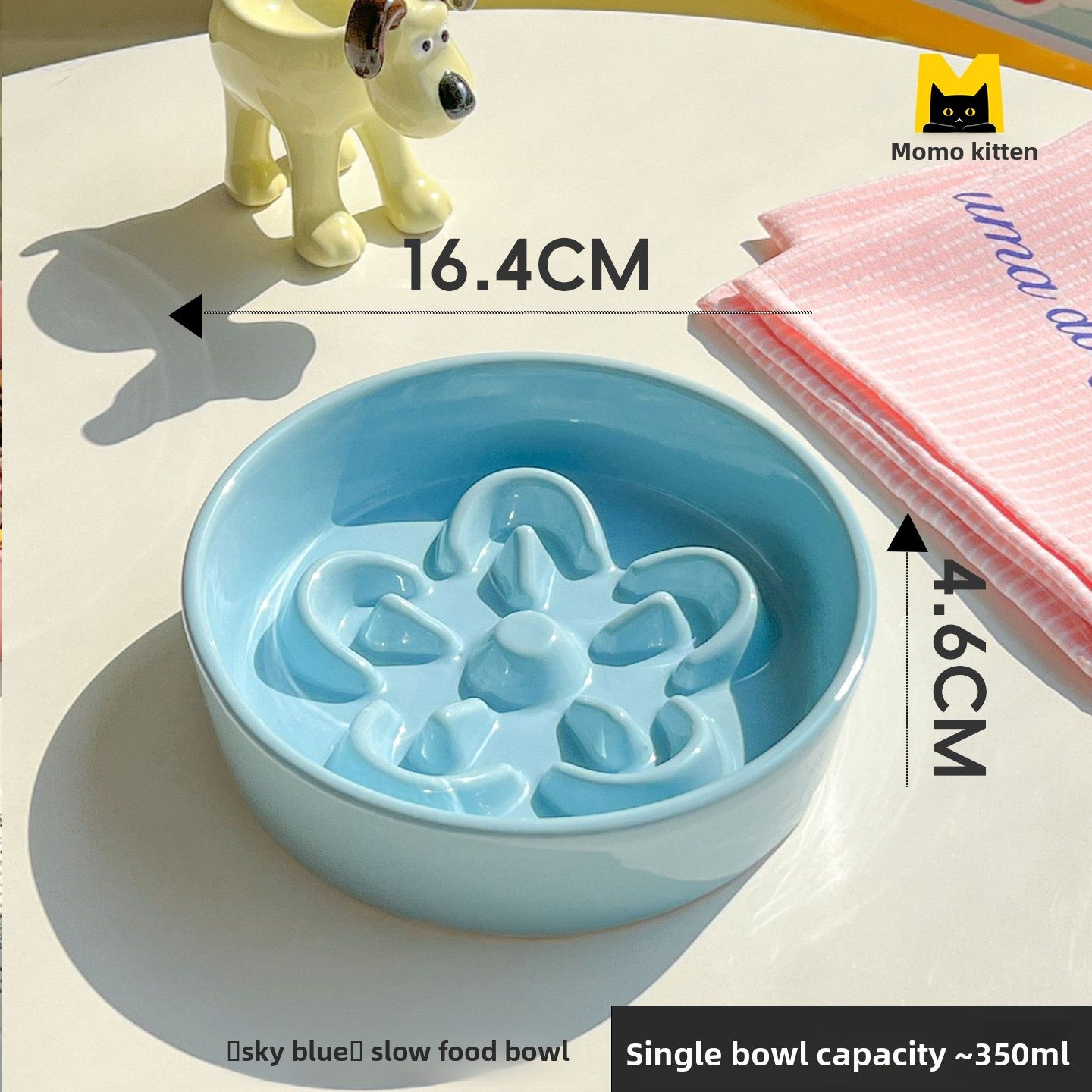 Ceramic Slow Feeder Pet Bowl with Elevated Stand